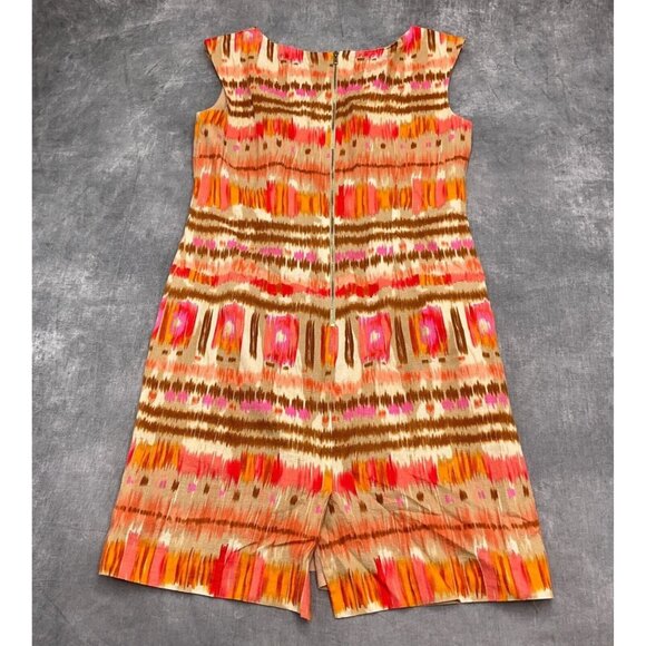Tahari ASL Dress Women 8 Orange‎ Brown Sheath Short Boho Aztec Boho Gypsy Linen - Picture 10 of 11